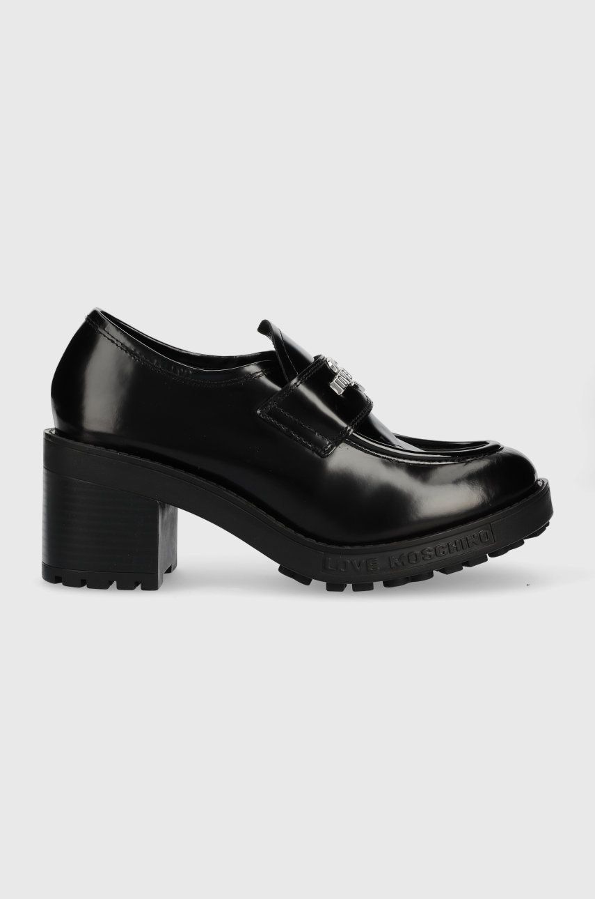 Love Moschino pantofi de piele femei, culoarea negru, cu toc drept answear.ro imagine promotii 2022