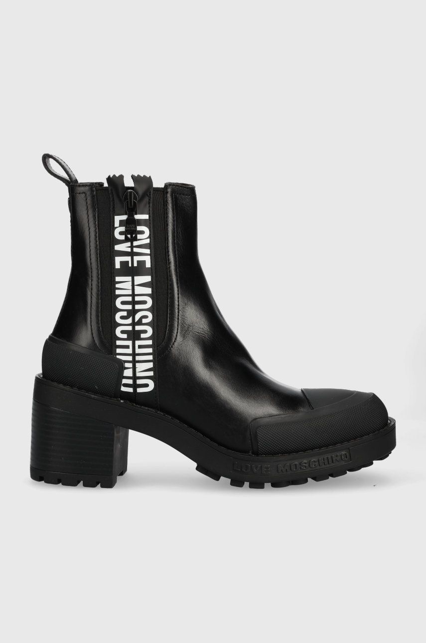 Kožené kotníkové boty Love Moschino dámské, černá barva, na podpatku - černá -  Svršek: Umělá h