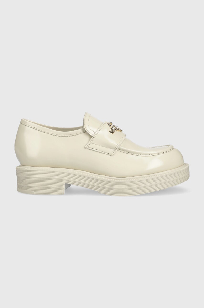 Love moschino mocasini de piele femei, culoarea bej, cu platforma