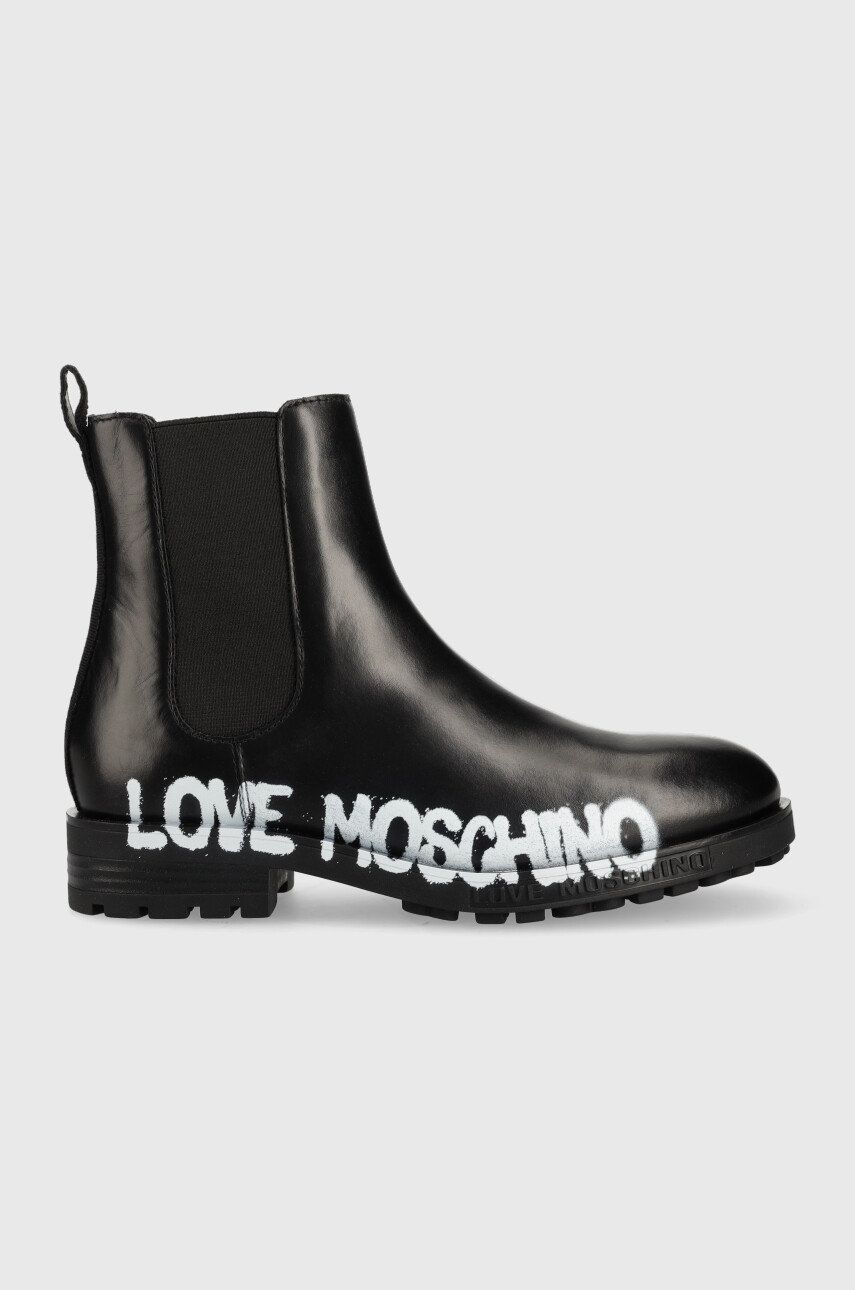 Levně Kožené kotníkové boty Love Moschino dámské, černá barva, na plochém podpatku