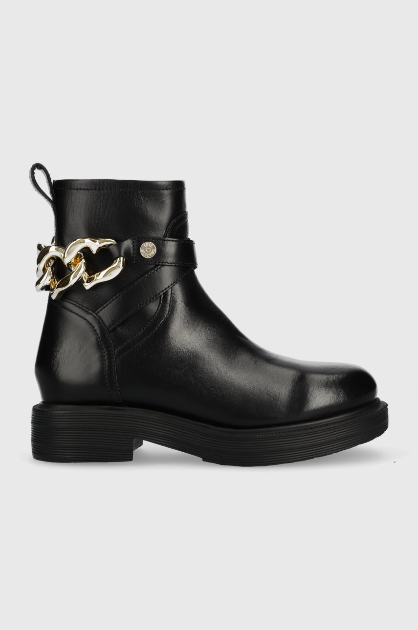 

Кожени боти Love Moschino в черно с равна подметка, Черен