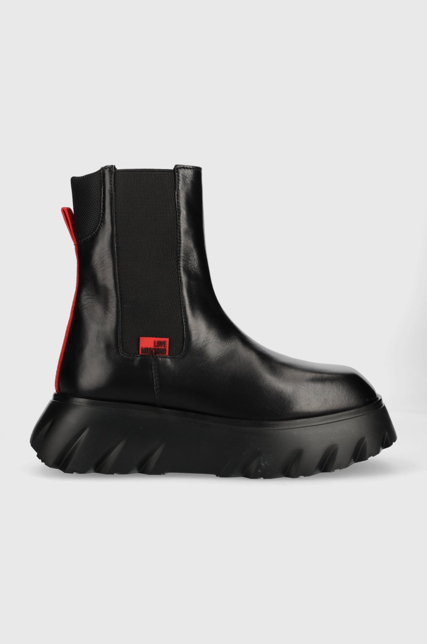

Кожени боти челси Love Moschino в черно с платформа, Черен