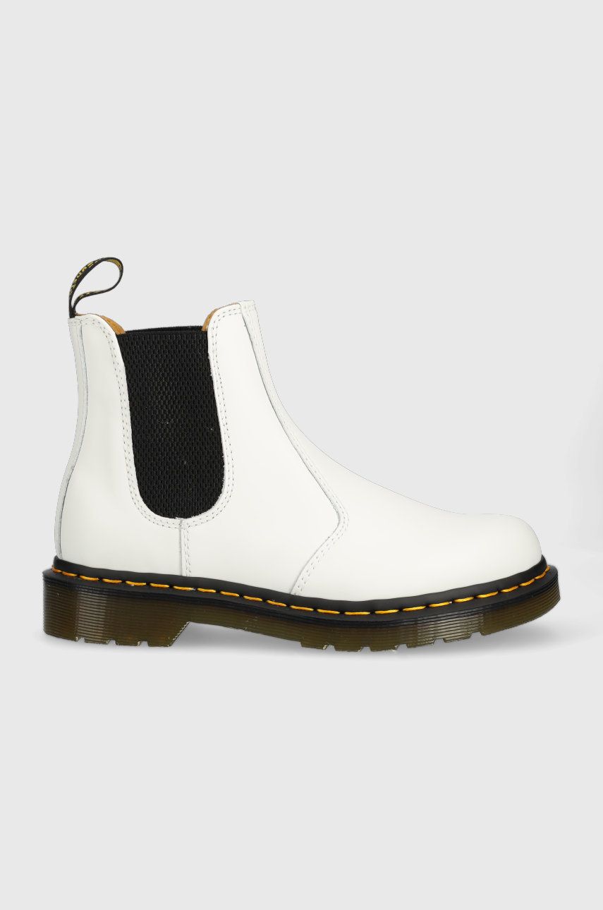 Dr. Martens ghete chelsea de piele 2976 Yellow Stitch femei, culoarea alb, cu platformă DM26228100