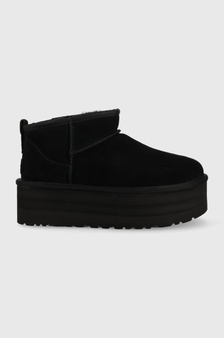 UGG cizme de zăpadă din piele întoarsă W Classic Ultra Mini Platform culoarea negru