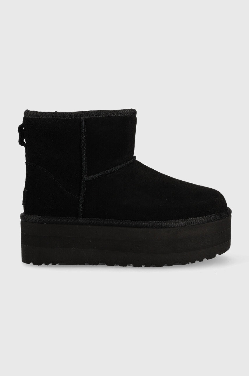 UGG bocanci de piele W Classic Mini Platform , culoarea negru
