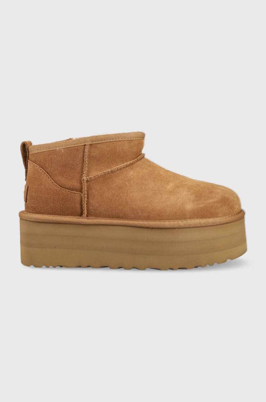 UGG cizme de zăpadă din piele întoarsă W Classic Ultra Mini Platform , culoarea maro