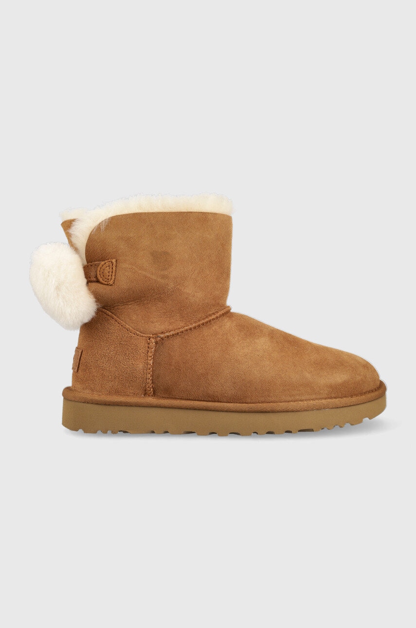 UGG bocanci de piele W Mini Bailey Fuzzy Bow , culoarea maro