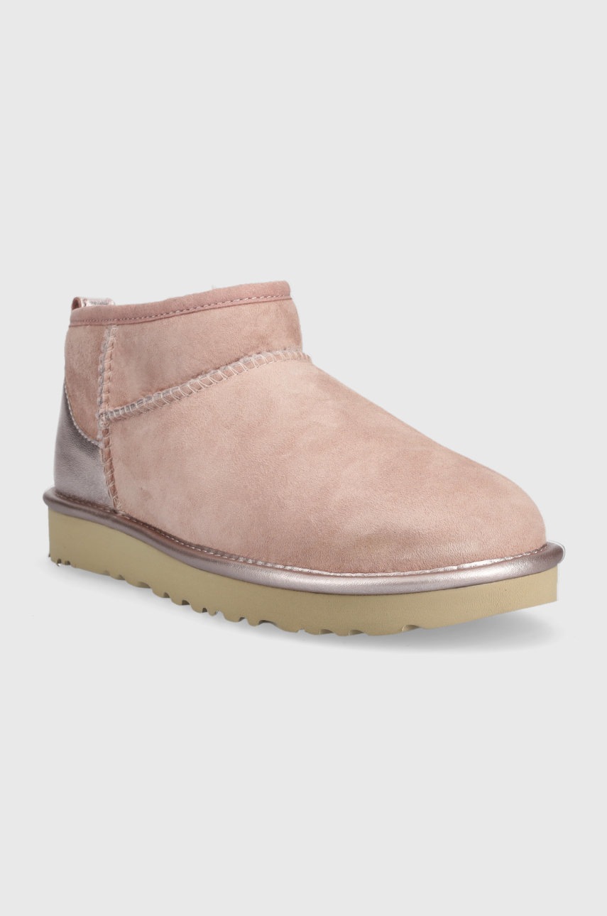 

Замшевые сапоги UGG W Classic Ultra Mini Shine цвет розовый