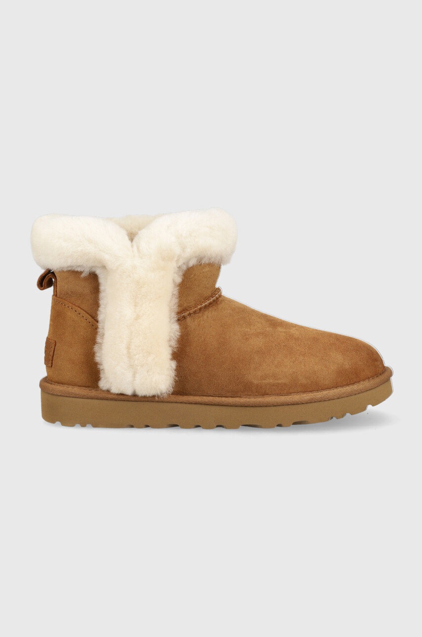 UGG śniegowce zamszowe W Classic Mini Heritage Fluff kolor brązowy