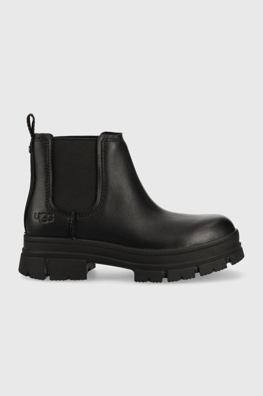 Kožené kotníkové boty UGG Ashton Chelsea dámské, černá barva, na platformě, 1133894.BLK - černá - 
