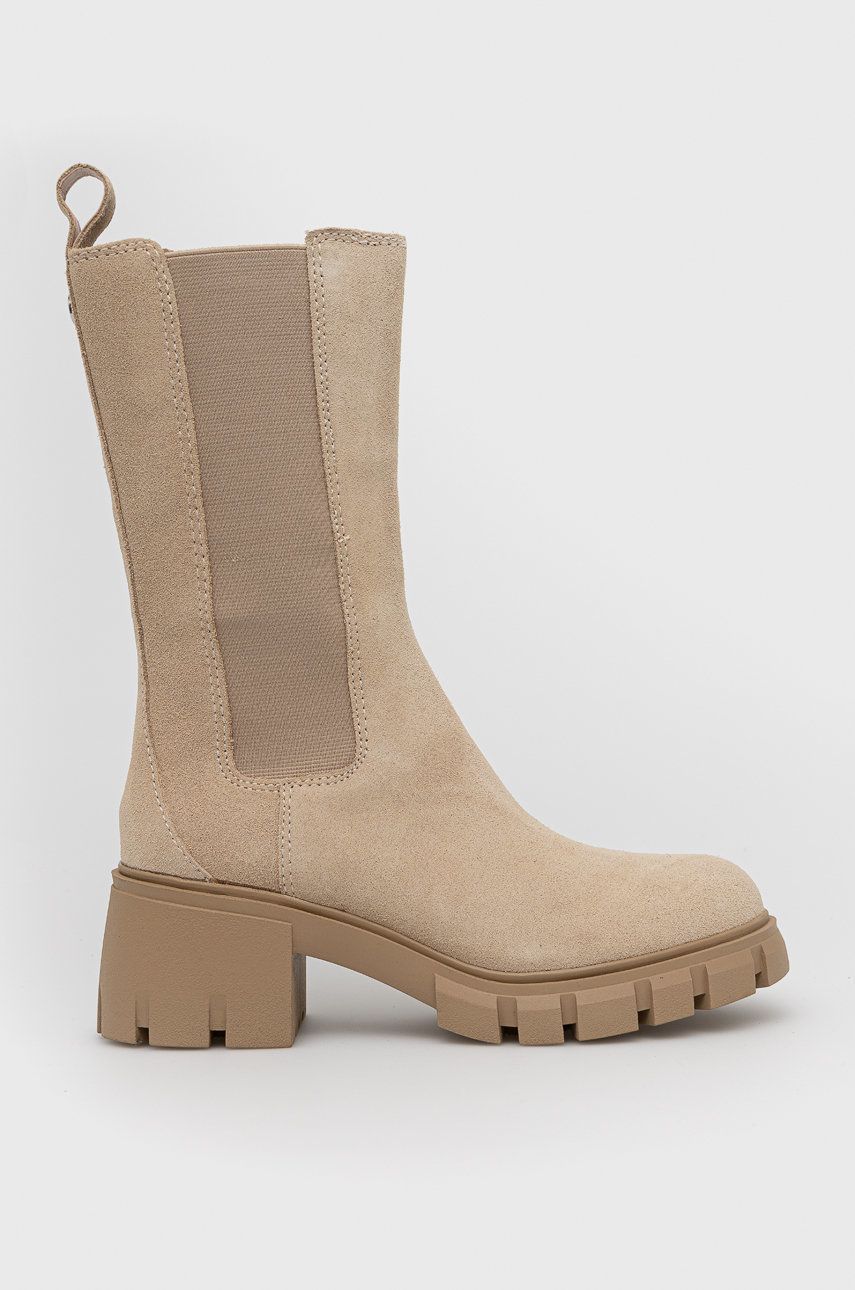 Steve Madden botine din piele intoarsa Aq-hype femei, culoarea bej, cu toc drept