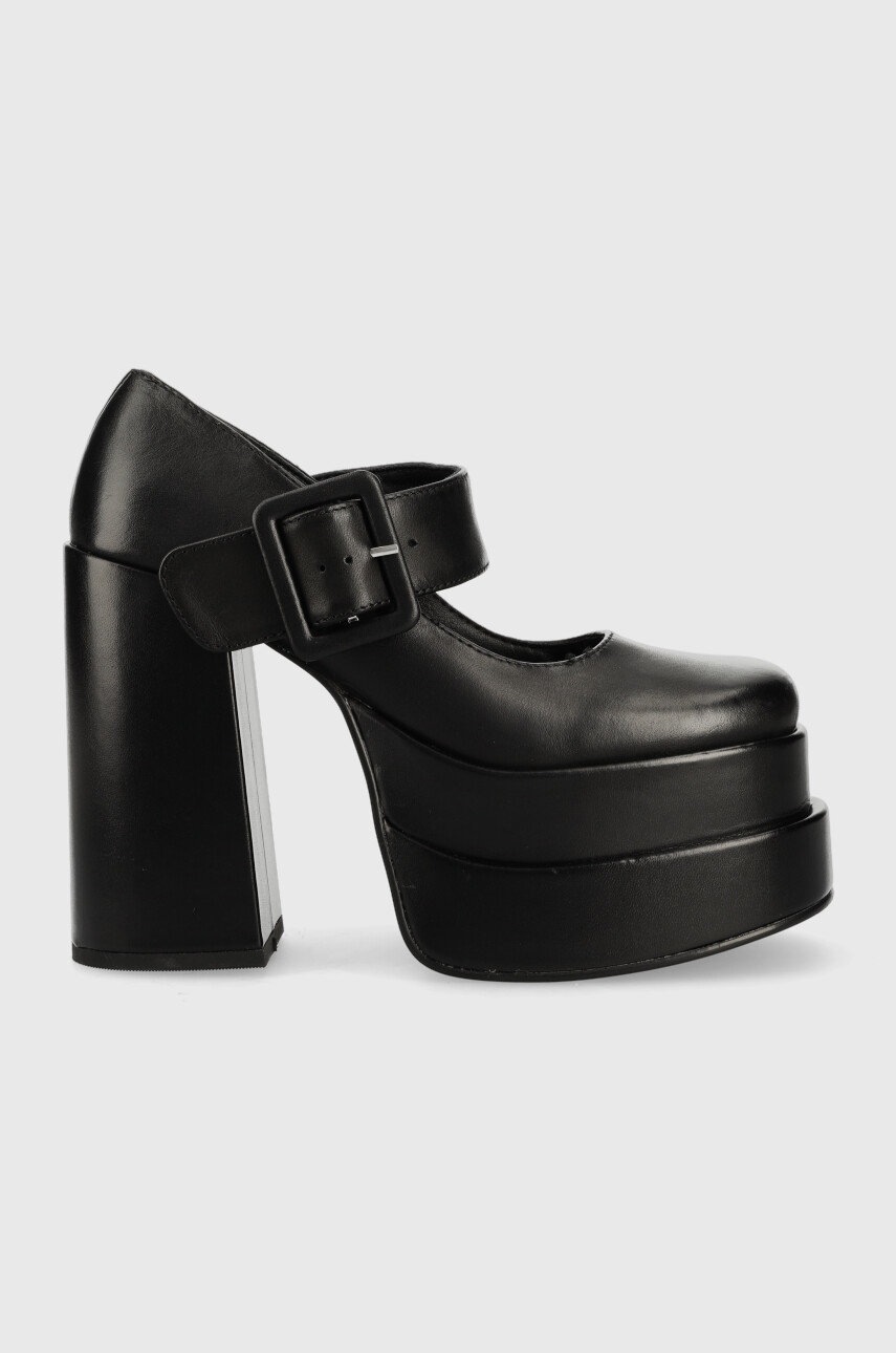 

Кожени обувки с дебел ток Steve Madden Carly в черно с висок ток, Черен