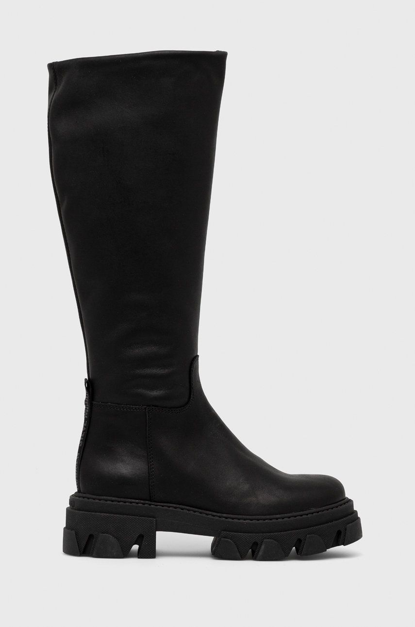 Steve Madden ghete de piele femei, culoarea negru, cu platforma