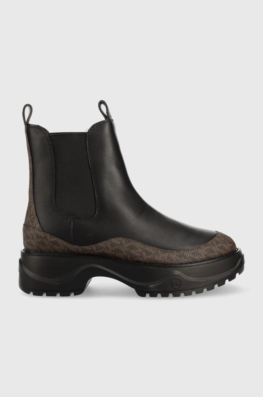 E-shop Kožené kotníkové boty MICHAEL Michael Kors Dupree dámské, černá barva, na platformě