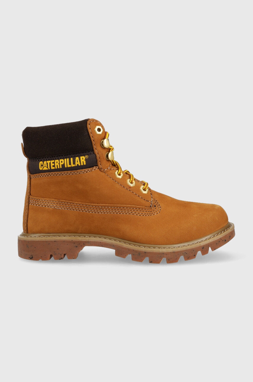 Caterpillar Bocanci Din Piele Intoarsa E Colorado Femei, Culoarea Maro, Cu Toc Plat