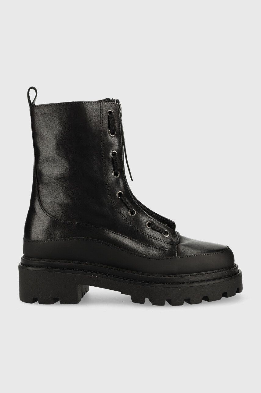 E-shop Kožené kotníkové boty Pinko Timo dámské, černá barva, na plochém podpatku