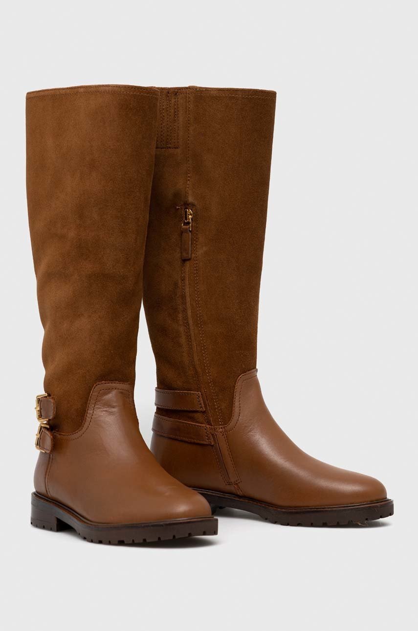 

Кожаные сапоги Lauren Ralph Lauren Burncalf Emelie женские цвет коричневый на плоском ходу 802875299002