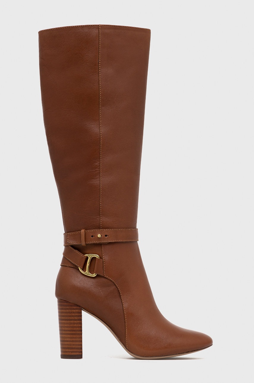 

Кожени ботуши Lauren Ralph Lauren Makenna Burnished Calf в кафяво с висок ток 802888920002, Кафяв