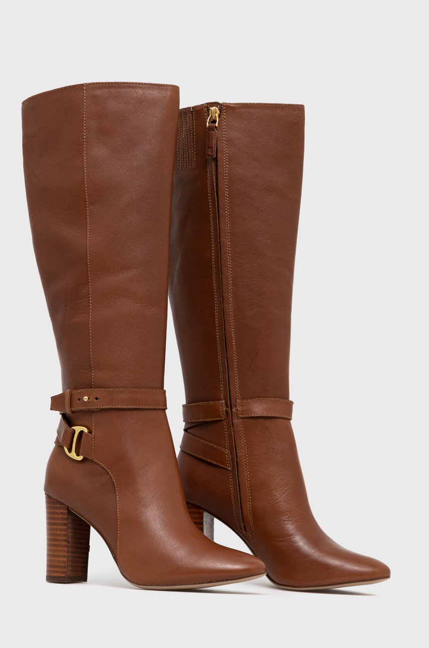 

Шкіряні чоботи Lauren Ralph Lauren Burnished Calf жіночі колір коричневий каблук блок