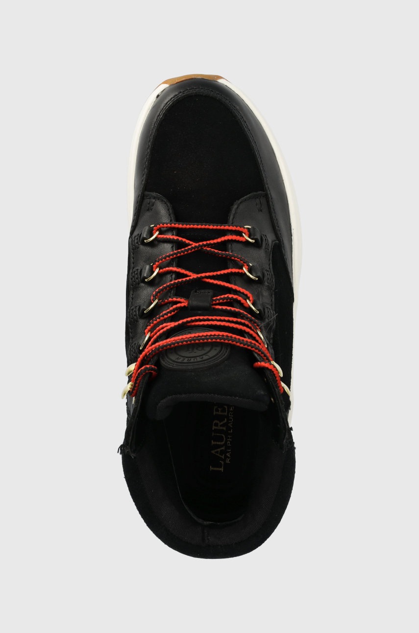 Δερμάτινες μπότες Lauren Ralph Lauren Wpsuede γυναικεία, χρώμα: μαύρο, φωτογραφία