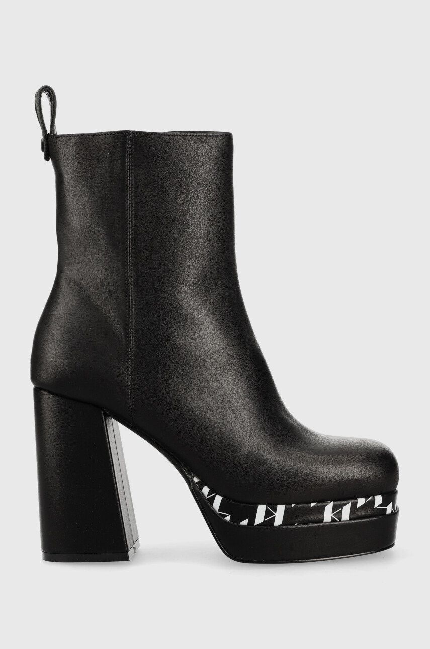 Levně Kožené kotníkové boty Karl Lagerfeld Strada dámské, černá barva, na podpatku