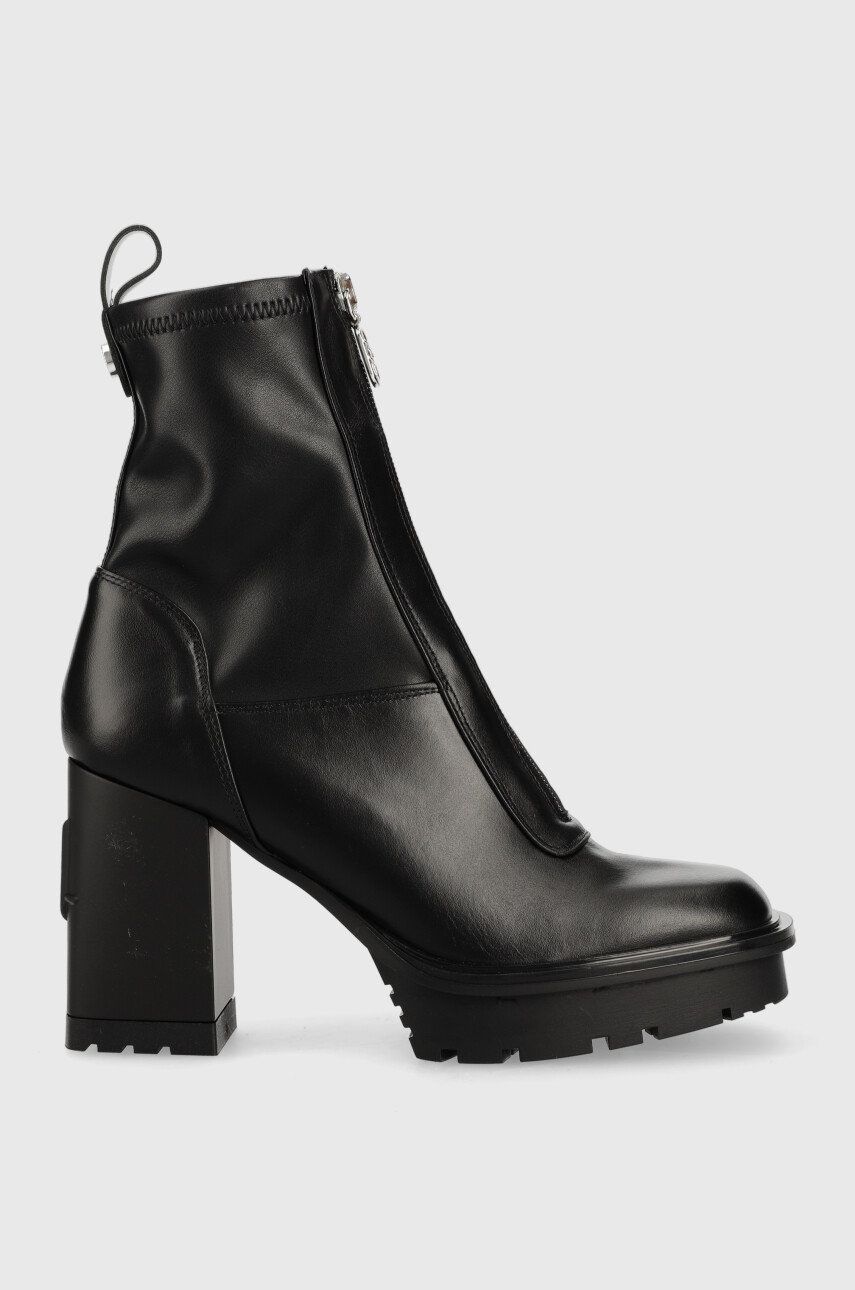 Levně Kožené kotníkové boty Karl Lagerfeld Voyage dámské, černá barva, na podpatku