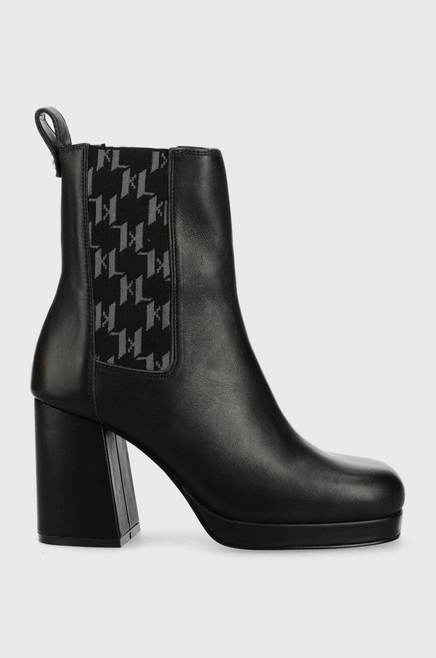 Levně Kožené kotníkové boty Karl Lagerfeld LAVINIA III Lavinia Iii dámské, černá barva, na podpatku, KL39940