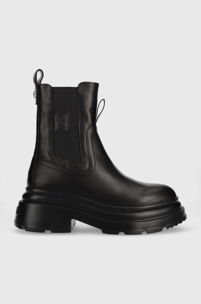 Levně Kožené kotníkové boty Karl Lagerfeld Danton dámské, černá barva, na platformě