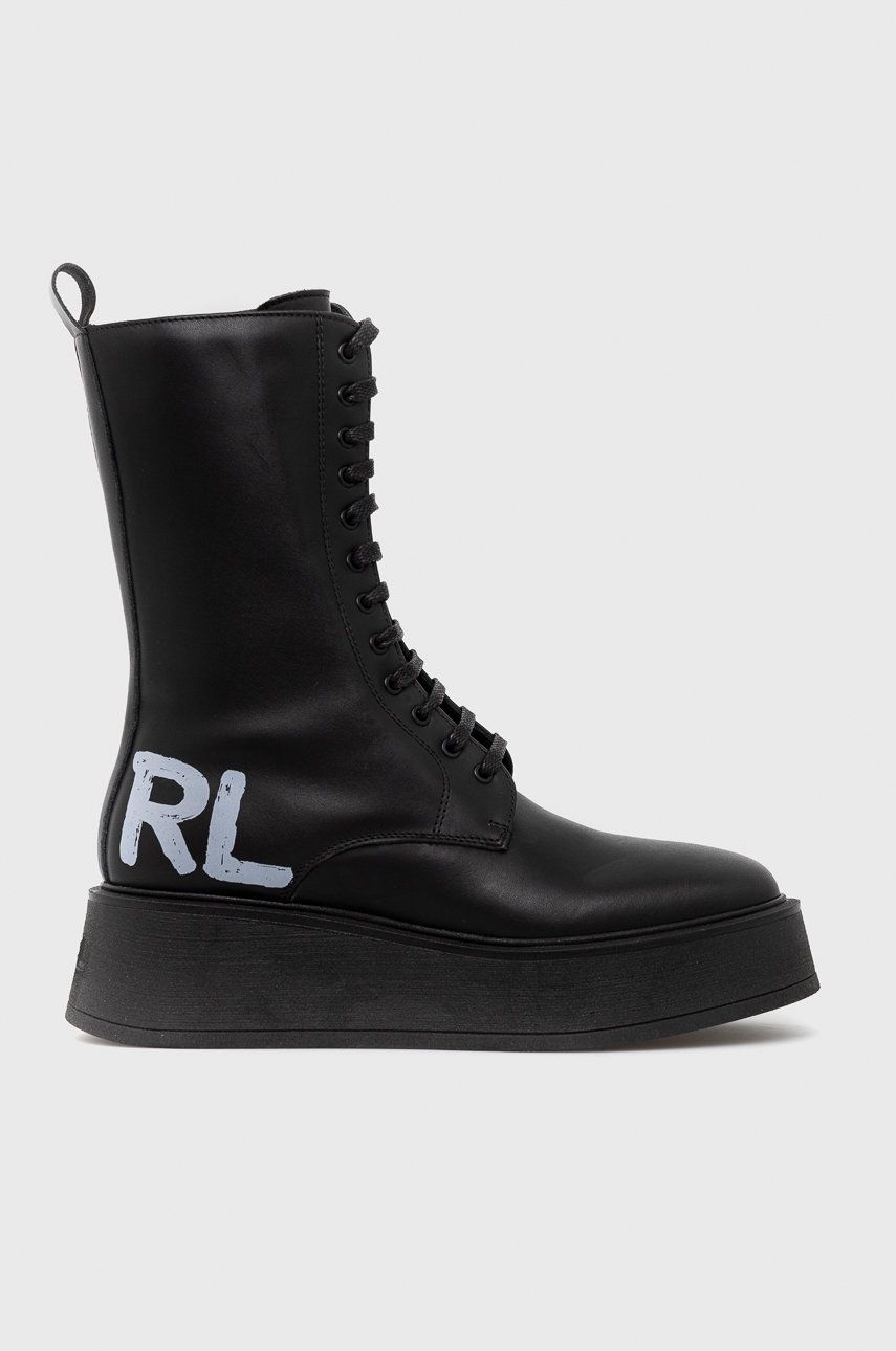 Levně Kožené kotníkové boty Karl Lagerfeld Zephyr dámské, černá barva, na platformě