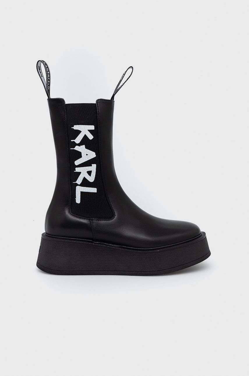 Kožené kotníkové boty Karl Lagerfeld Zephyr dámské, černá barva, na platformě - černá -  Svršek