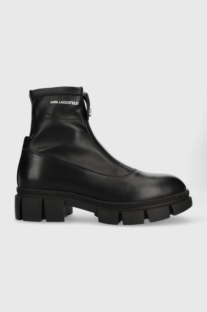 E-shop Kožené kotníkové boty Karl Lagerfeld Aria dámské, černá barva, na plochém podpatku