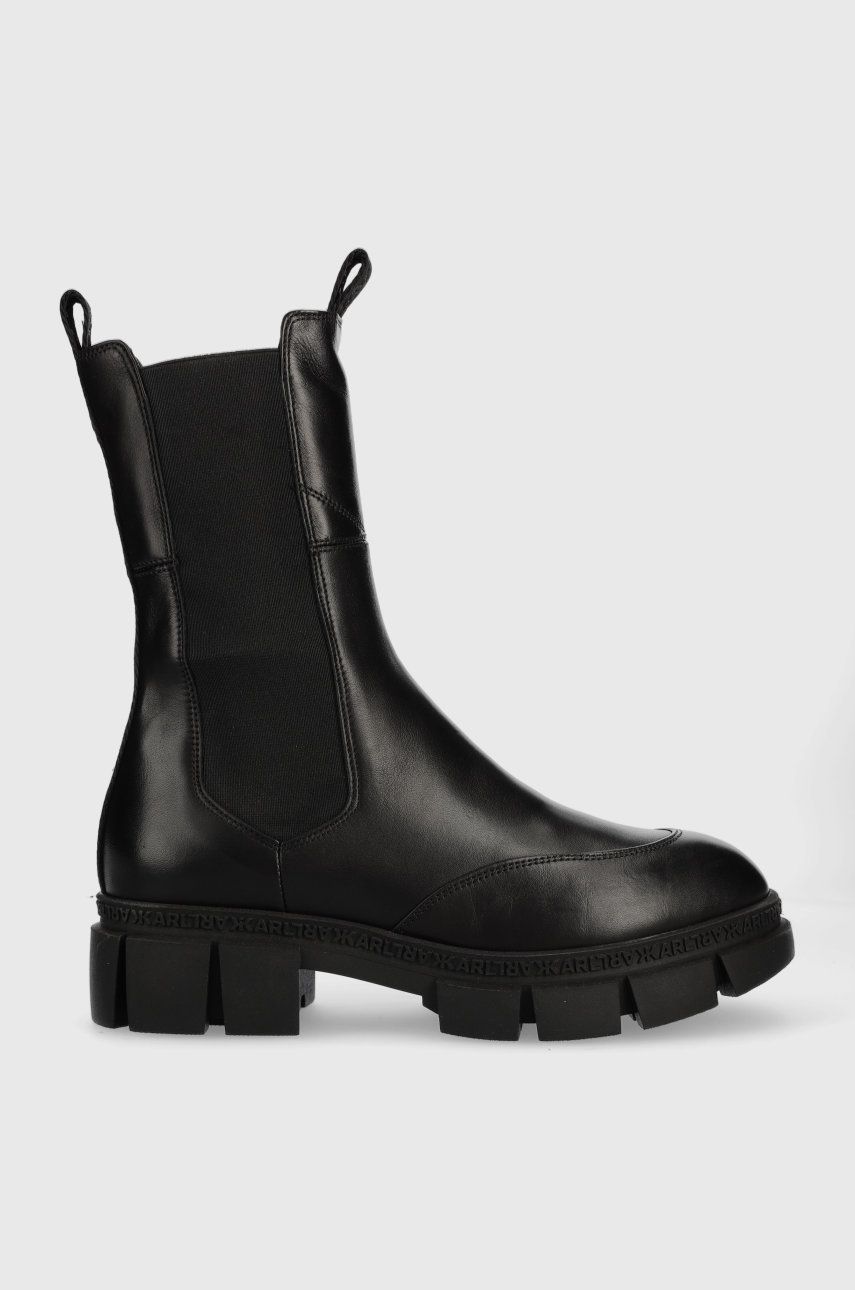 Levně Kožené kotníkové boty Karl Lagerfeld Aria dámské, černá barva, na platformě