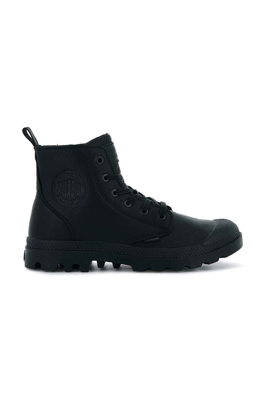 Palladium cizme de piele pampa zip femei, culoarea maro, cu toc plat