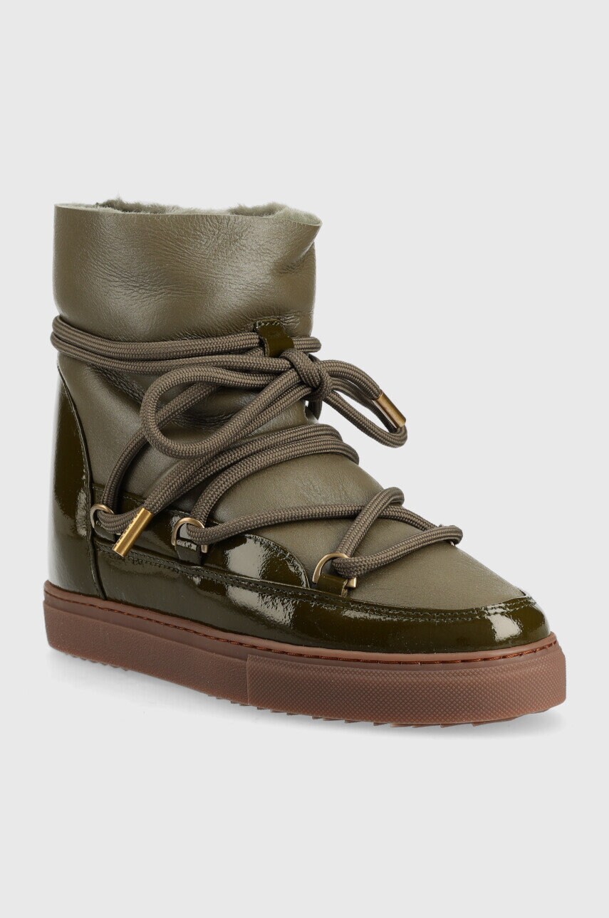 

Шкіряні чоботи Inuikii Gloss Wedge колір зелений 70203-006