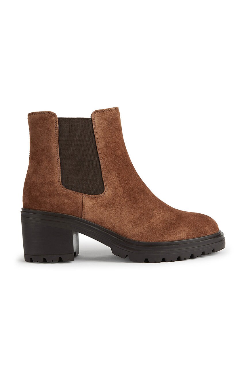 Geox botine din piele intoarsa damiana e femei, culoarea maro, cu toc drept