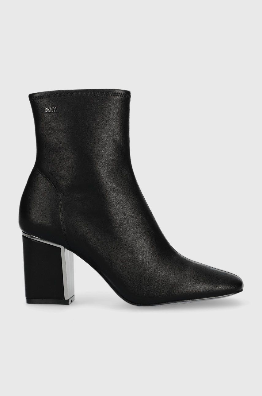 Dkny botine Cavale femei, culoarea negru, cu toc drept