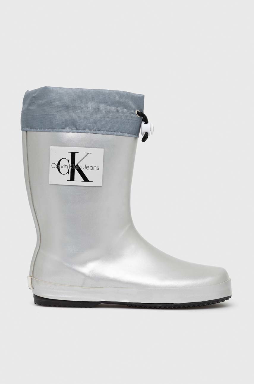 

Детски гумени ботуши Calvin Klein Jeans в сребристо, Сребърен