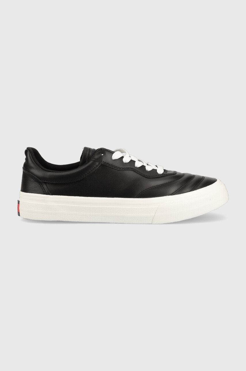 Tommy Jeans Sneakers Din Piele Leather Soccer Vulc Culoarea Negru