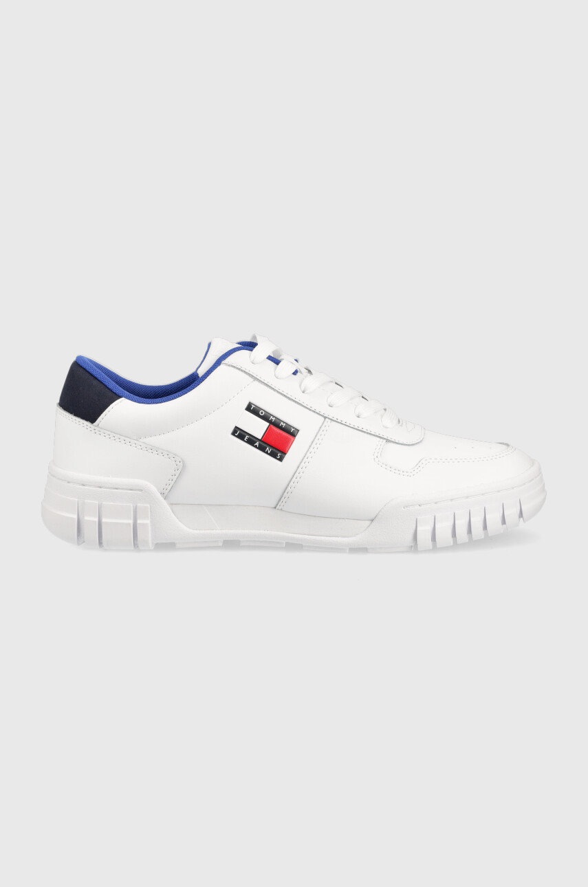 Levně Kožené sneakers boty Tommy Jeans Retro Leather Cupsole Tjm Ess bílá barva