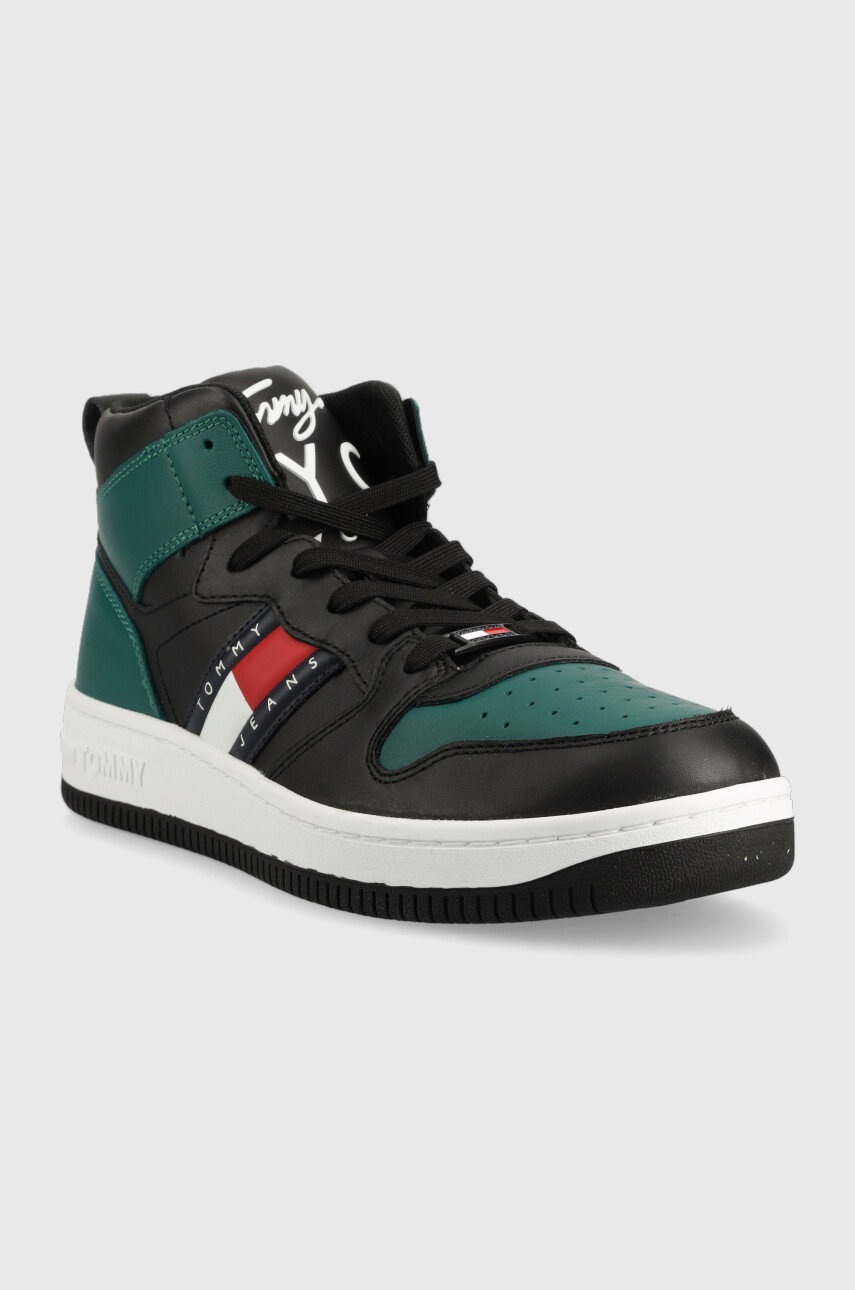 

Кожаные кроссовки Tommy Jeans Leather Mid Cut Basket цвет чёрный
