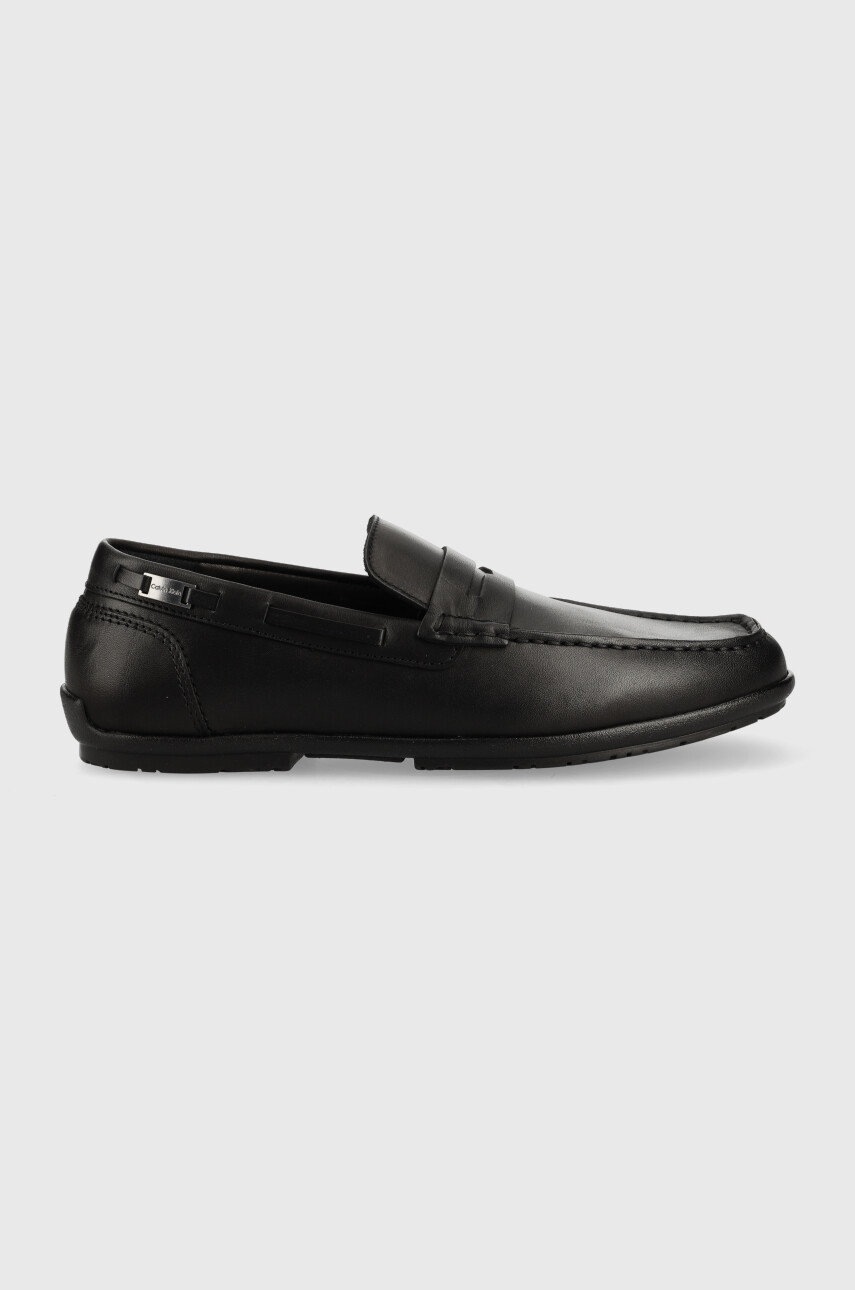 

Кожени мокасини Calvin Klein Logo Hw Driver в черно, Черен