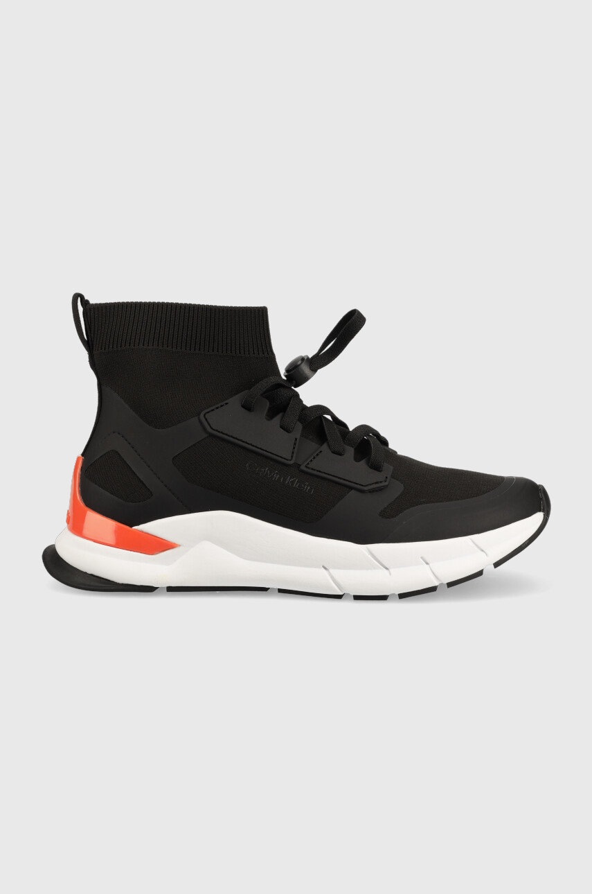 

Маратонки Calvin Klein High Top Lace Up Knit в черно, Черен