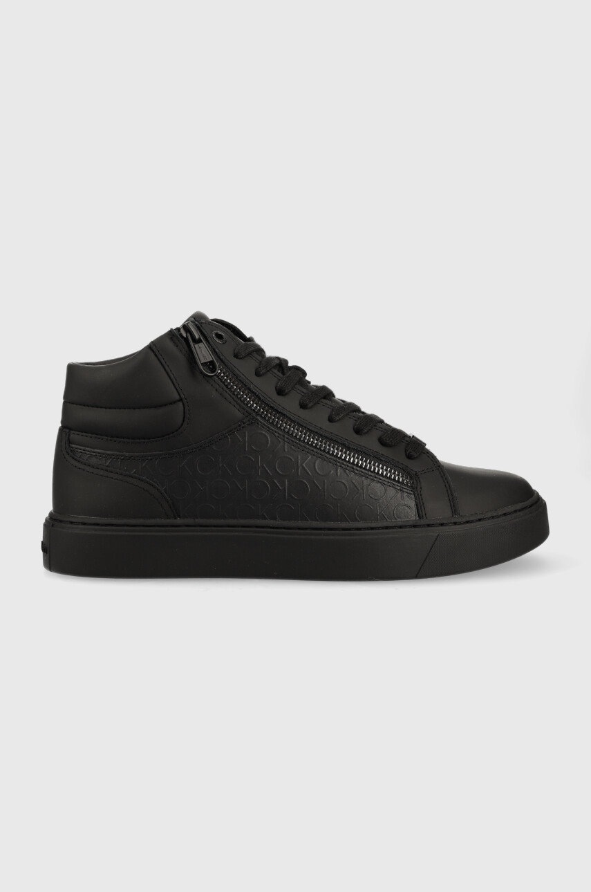 

Кожени маратонки Calvin Klein High Top Lace Up W/zip Mono в черно, Черен