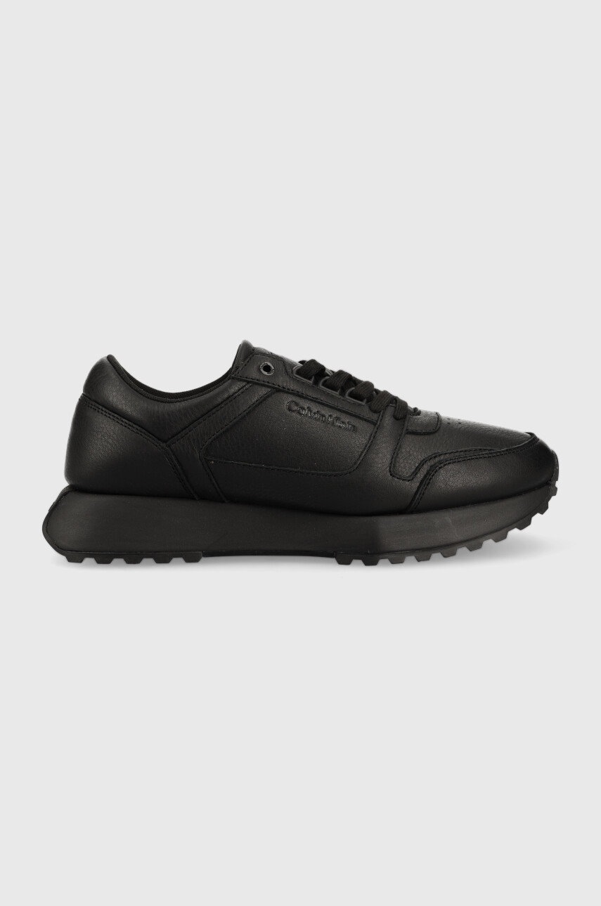

Кожени маратонки Calvin Klein Low Top Lace Up Lth в черно, Черен