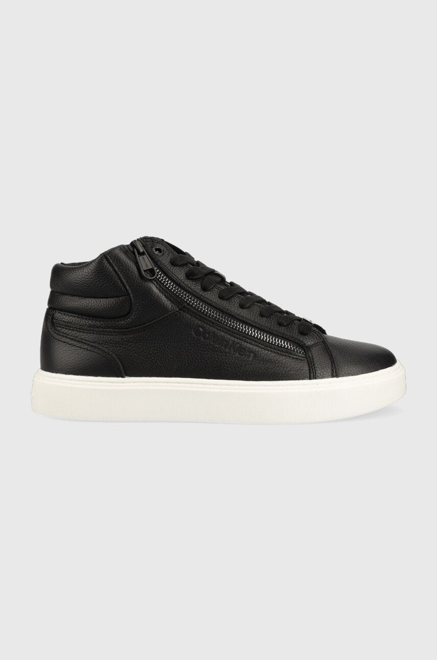 Kožené sneakers boty Calvin Klein High Top Lace Up W/Zip černá barva - černá -  Svršek: Přírodn