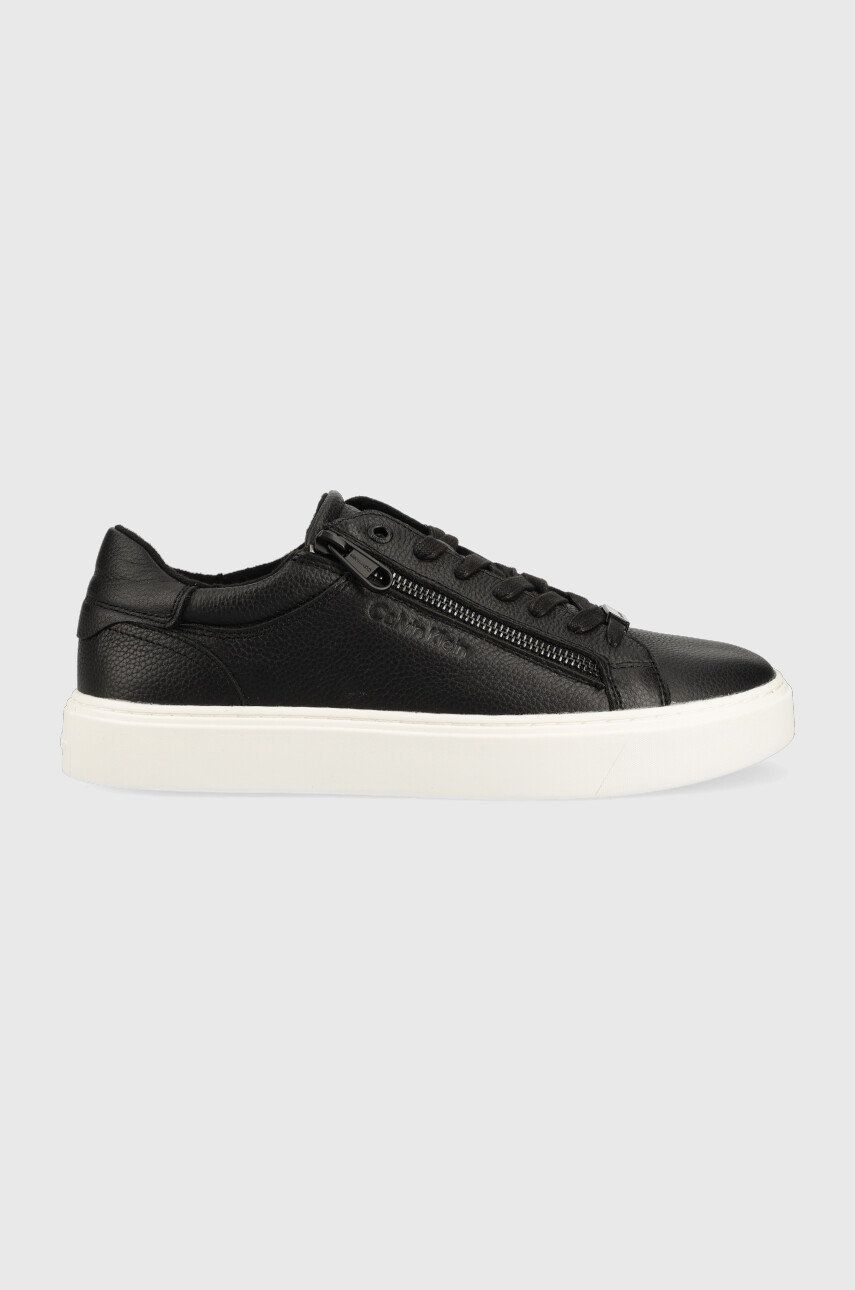 Kožené tenisky Calvin Klein Low Top Lace Up W/Zip Low Top Lace Up W/zip , čierna farba