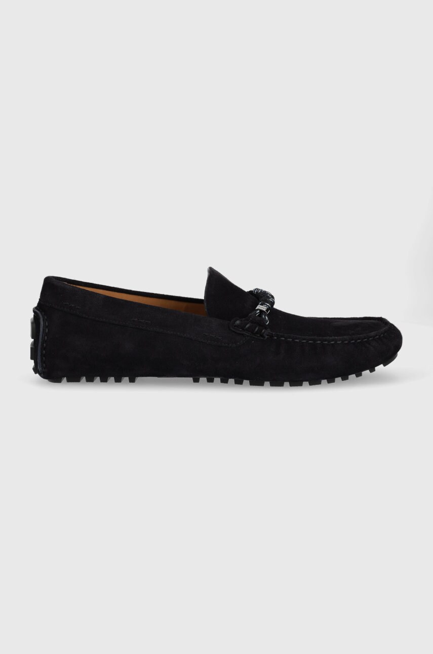 Boss mocasini din piele intoarsa driver mocc barbati, culoarea albastru marin