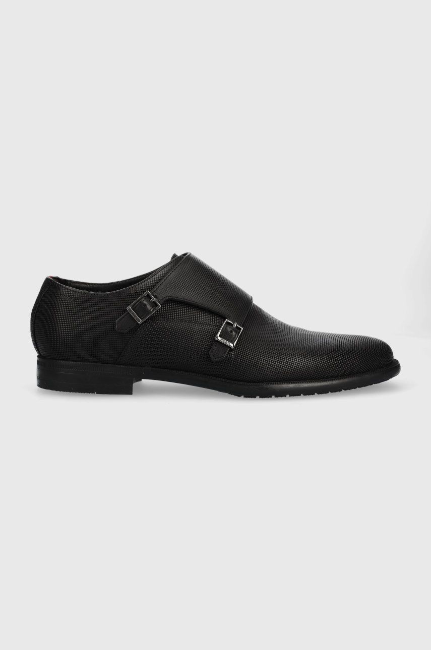 HUGO pantofi de piele Kyron Monk barbati, culoarea negru answear.ro imagine noua