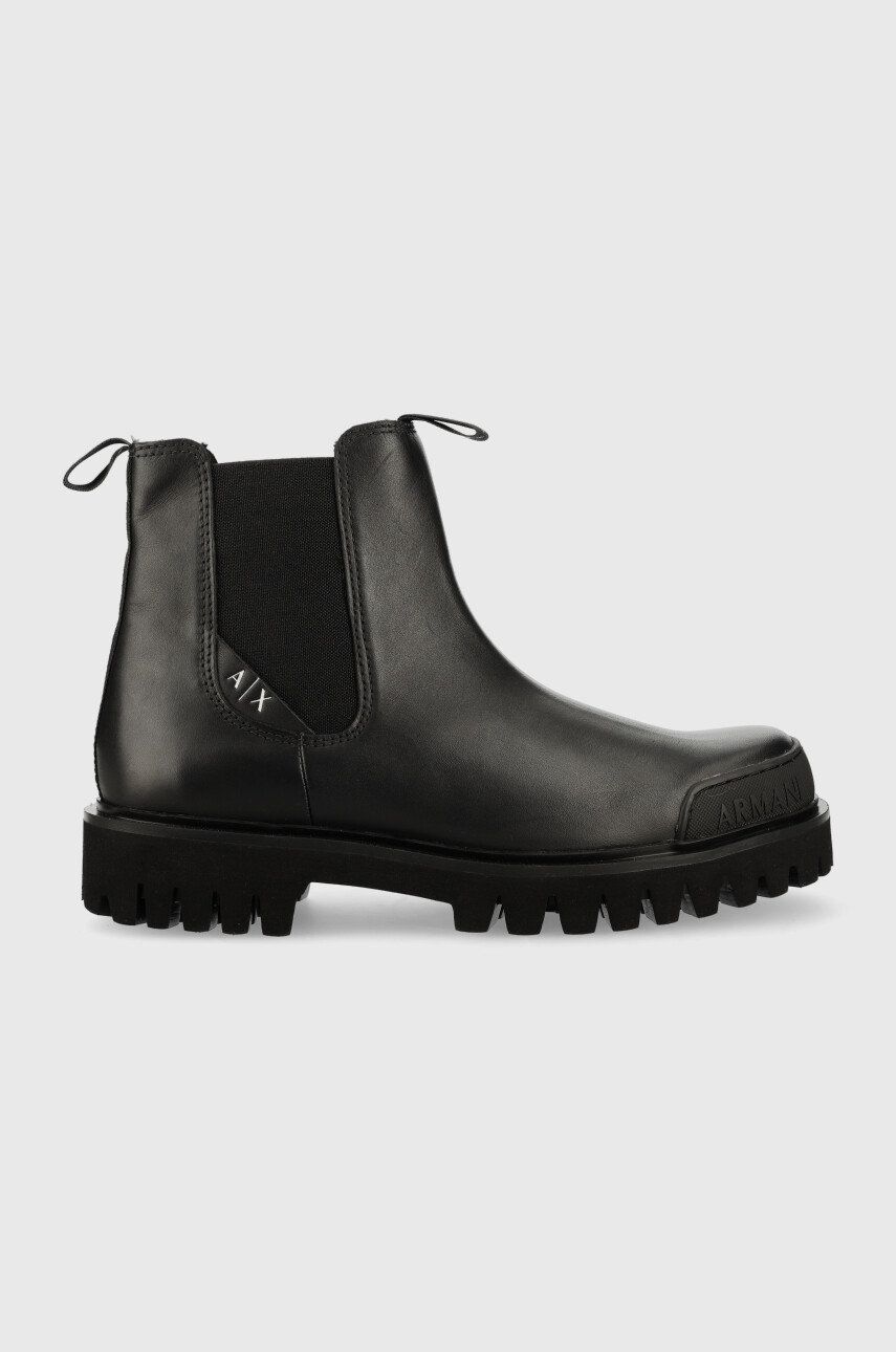 Kožené kotníkové boty Armani Exchange pánské, černá barva, XUM009 XV617 00002