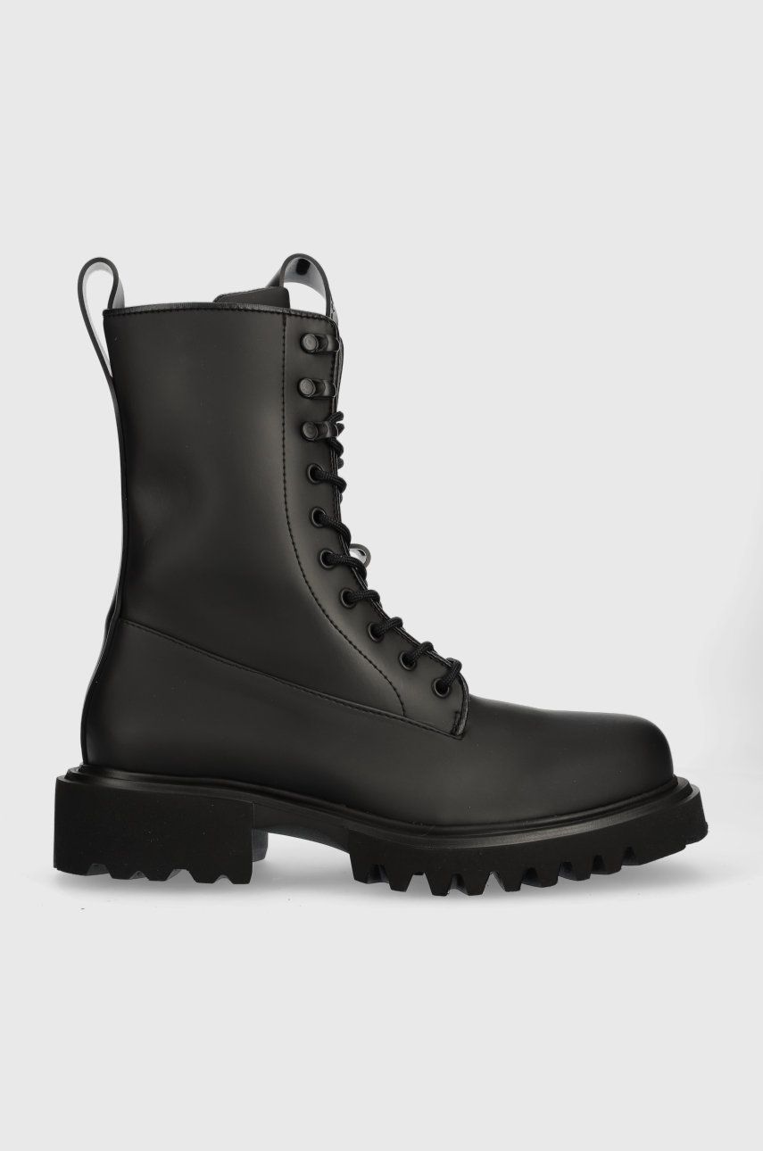 Členkové topánky Rains Palladium x Rains 22600.01-01.Black,  Show Combat Boot pánske, čierna farba